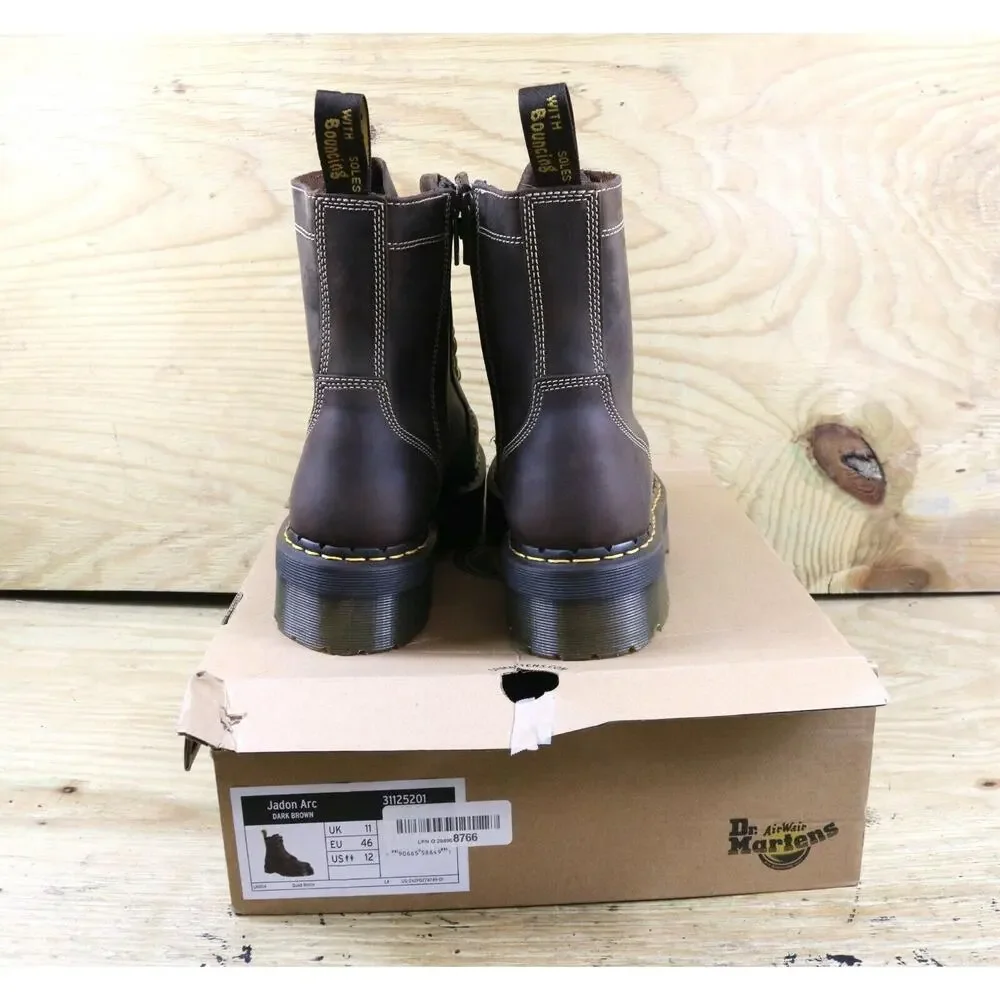 New Doc Martens Boots Mens 12 Brown Leather Jadon Arc Horse Crazy Combat